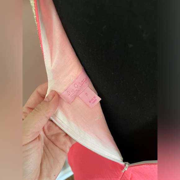 Lilly Pulitzer shift dress Janine neon pink gold details - Picture 8 of 12